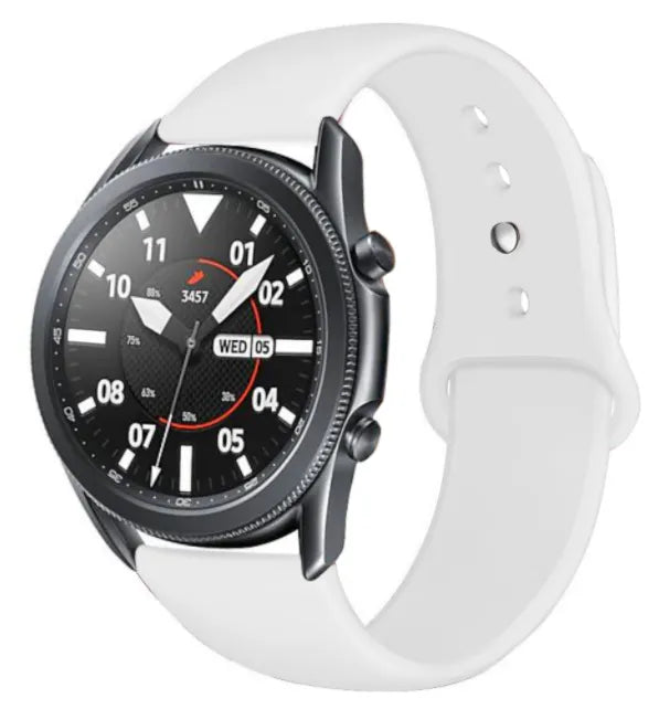 Silicone Sport Strap, white, on a watch, 3/4 front view
