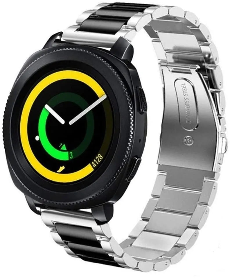 Steel Strap, silver/black, on a watch, 3/4 front view
