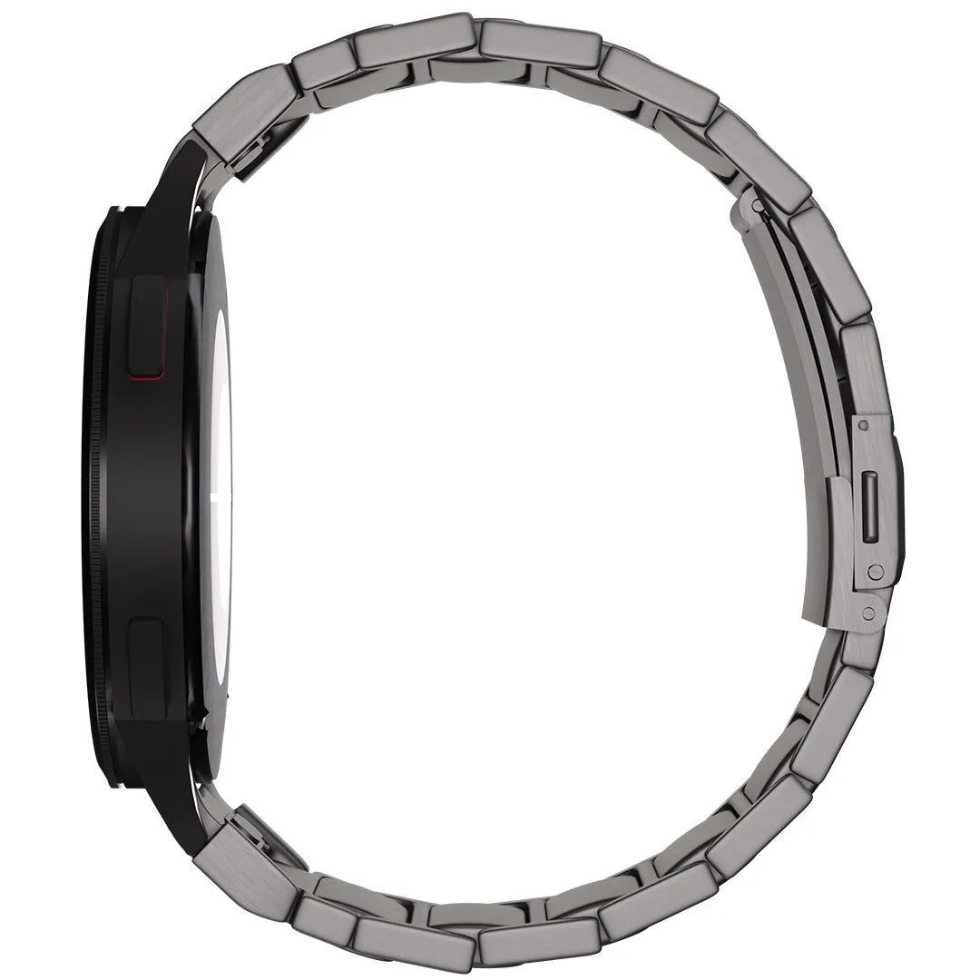 Titanium Strap 'One Push', graphite, on a watch, 3/4 front view