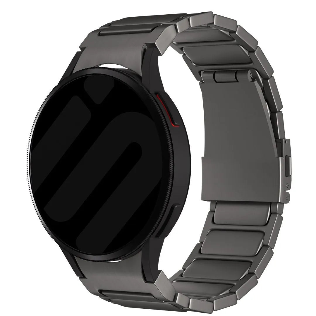 Titanium Strap 'One Push', graphite, on a watch, 3/4 front view