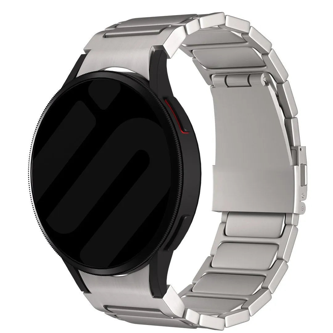 Titanium Strap 'One Push', on a watch, 3/4 front view