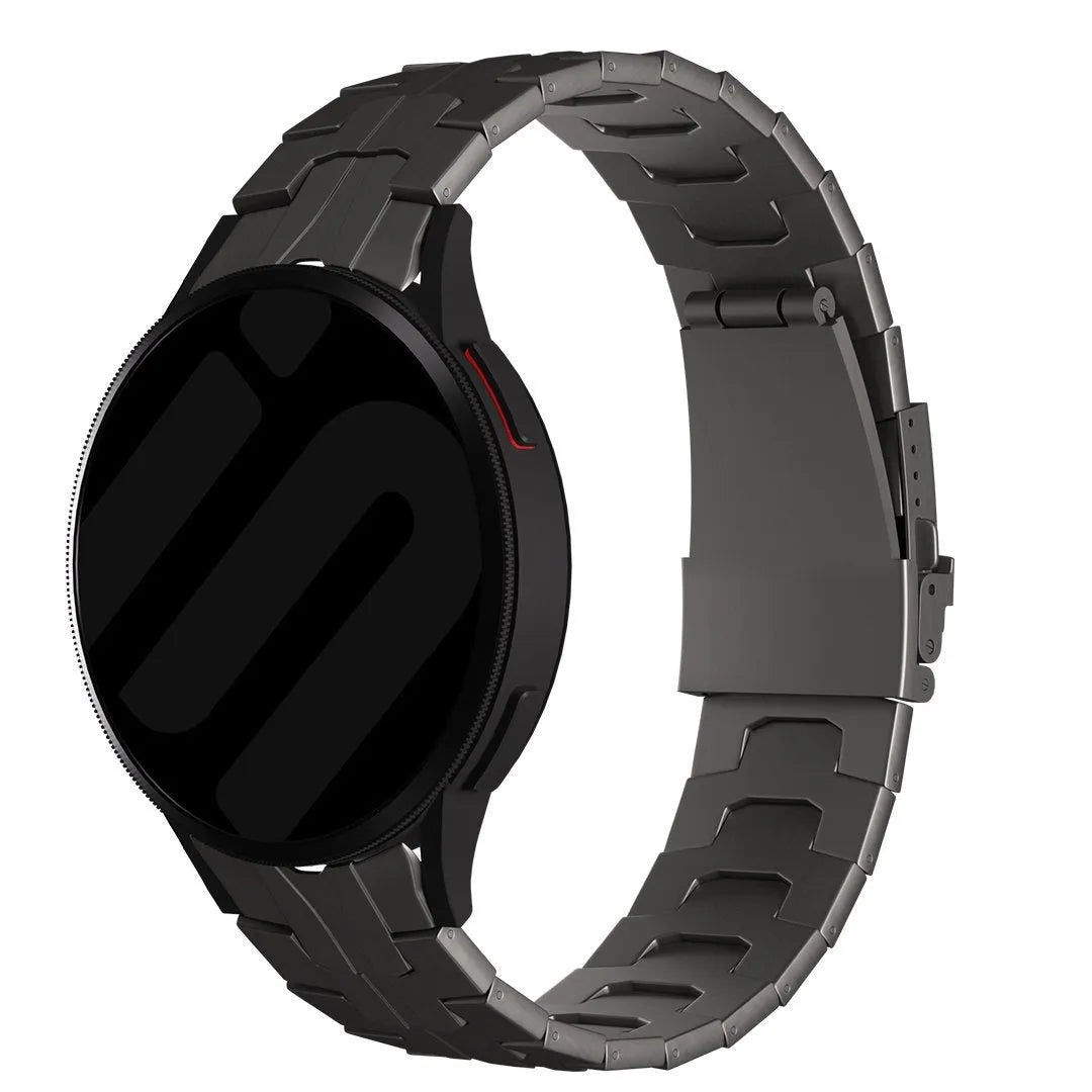 Titanium Strap 'Iron', graphite, on a watch, 3/4 front view