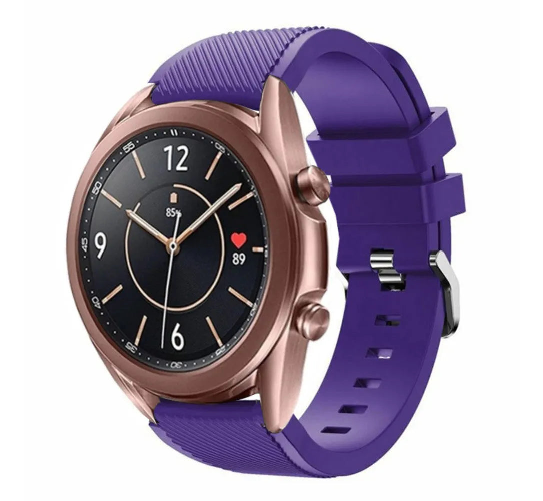 Twill Silicone Strap, purple, on a watch, 3/4 front view