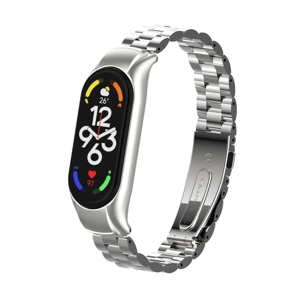 Steel Strap, silver, on a watch, 3/4 front view