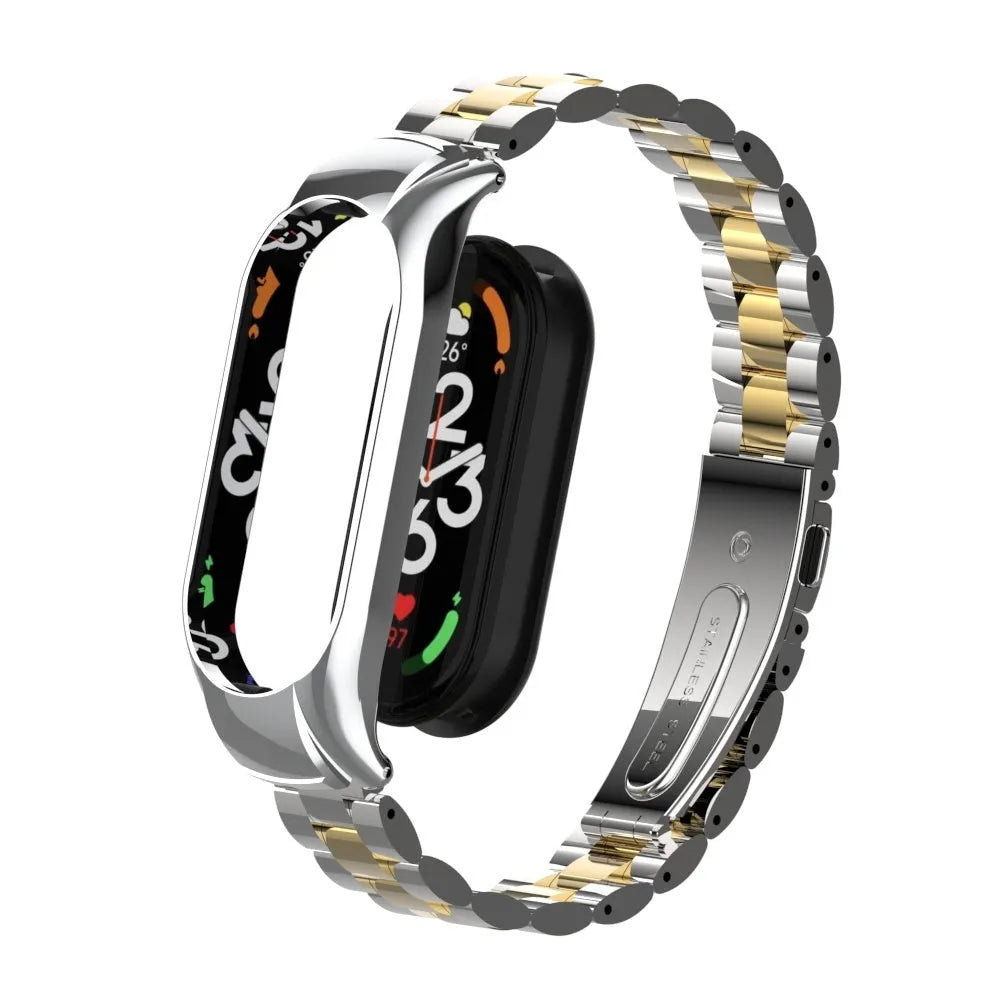 Steel Strap, silver/gold, on a watch, 3/4 front view