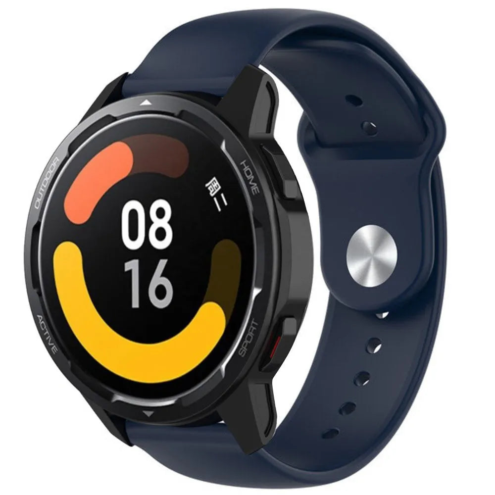 Silicone Sport Strap, dark blue, on a watch, 3/4 front view