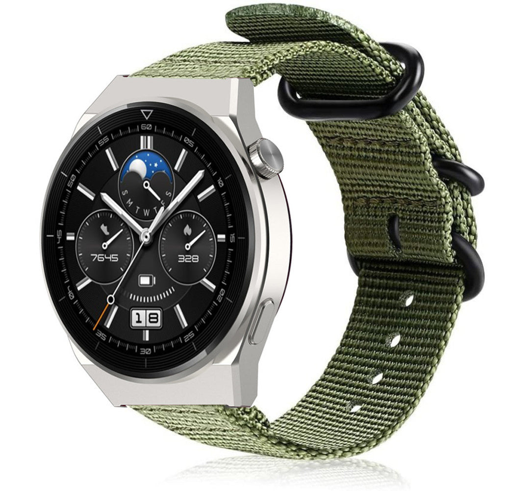 Nylon Buckle Strap, green, on a watch, 3/4 front view