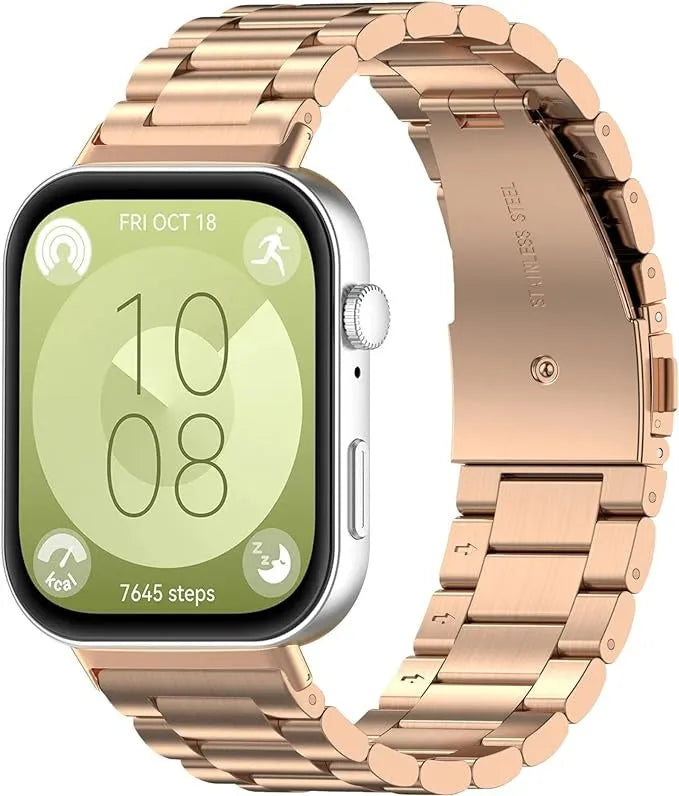 Steel Strap, rose gold, on a watch, 3/4 front view