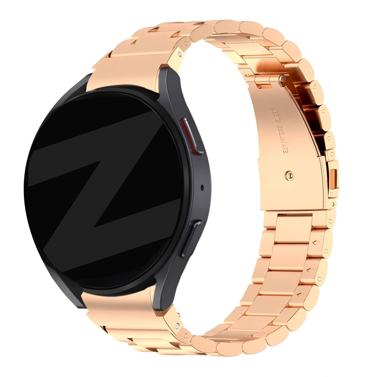 Steel Strap 'Classic', rose gold, on a watch, 3/4 front view