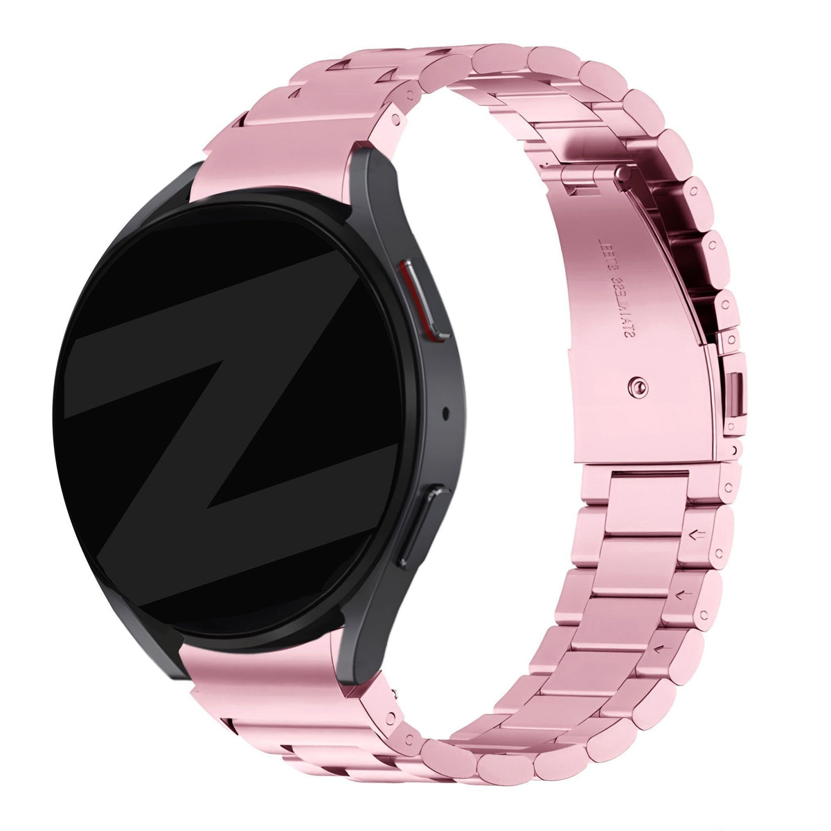 Steel Strap 'Classic', pink, on a watch, 3/4 front view