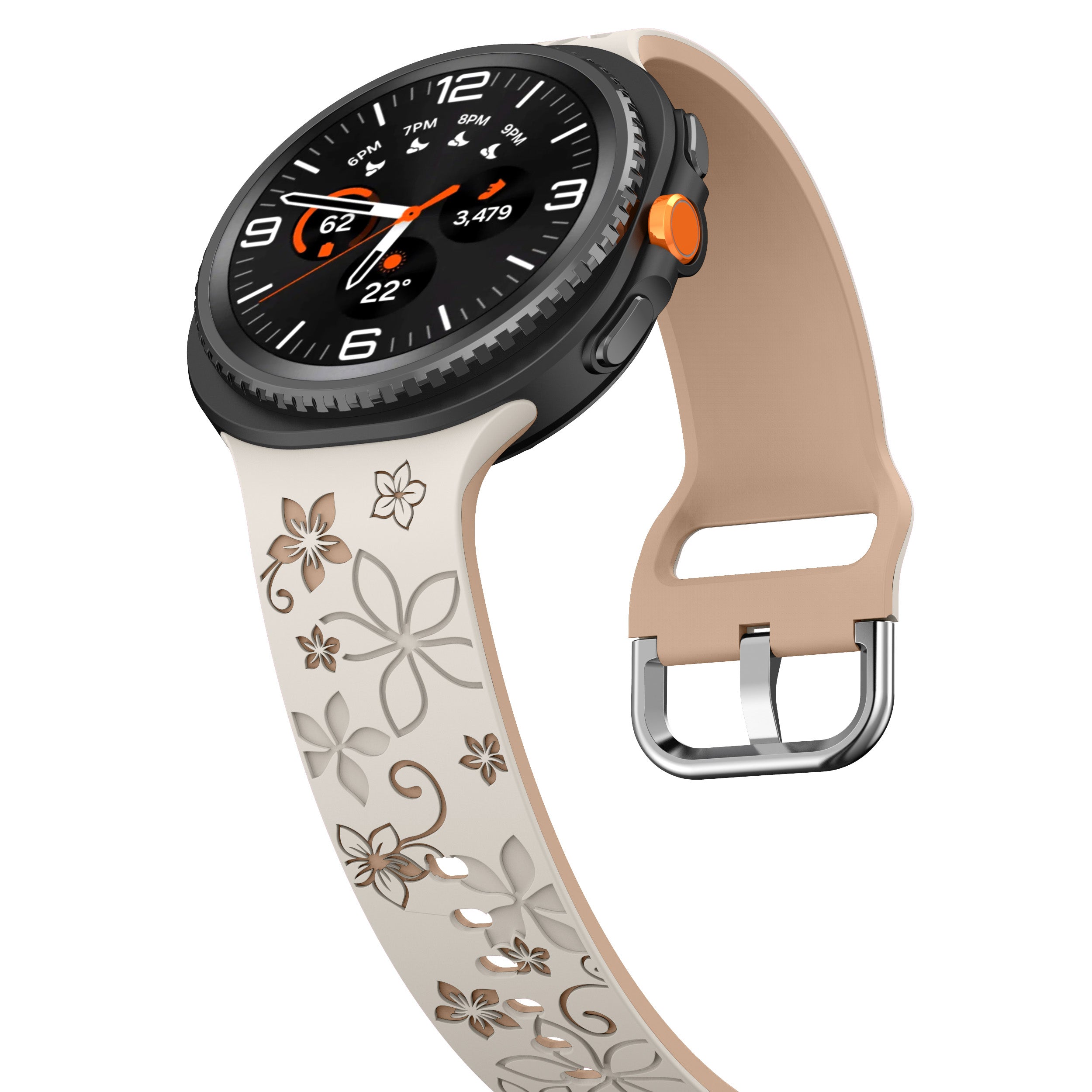 Samsung Galaxy Watch 8 - 44mm flower silicone band (sterrenlicht/beige)