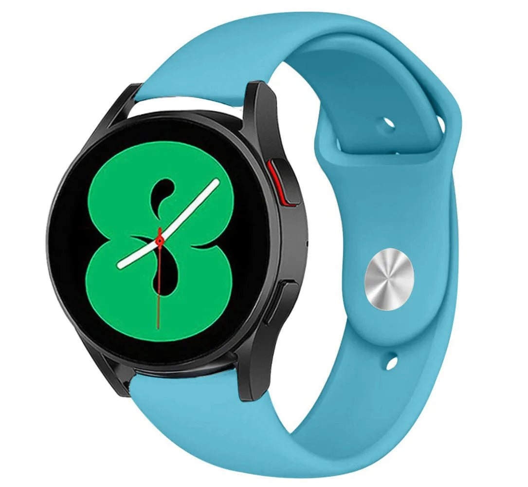 Silicone Sport Strap, light blue, on a watch, 3/4 front view
