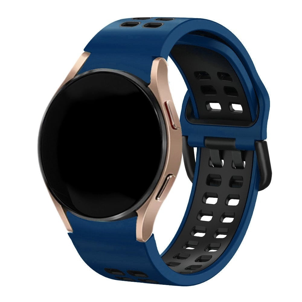 Silicone Squared Sport Strap, dark blue/black, on a watch, 3/4 front view