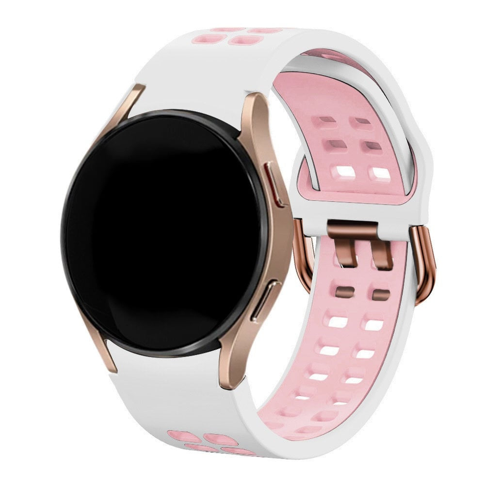 Silicone Squared Sport Strap, white/pink, on a watch, 3/4 front view