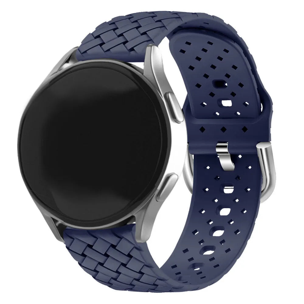 Braided Silicone Strap, dark blue, on a watch, 3/4 front view