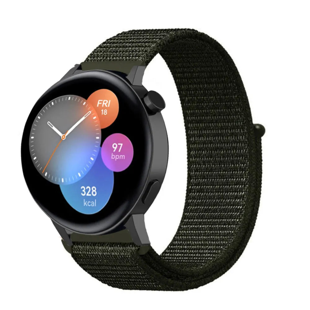 Nylon Strap, dark green, on a watch, 3/4 front view