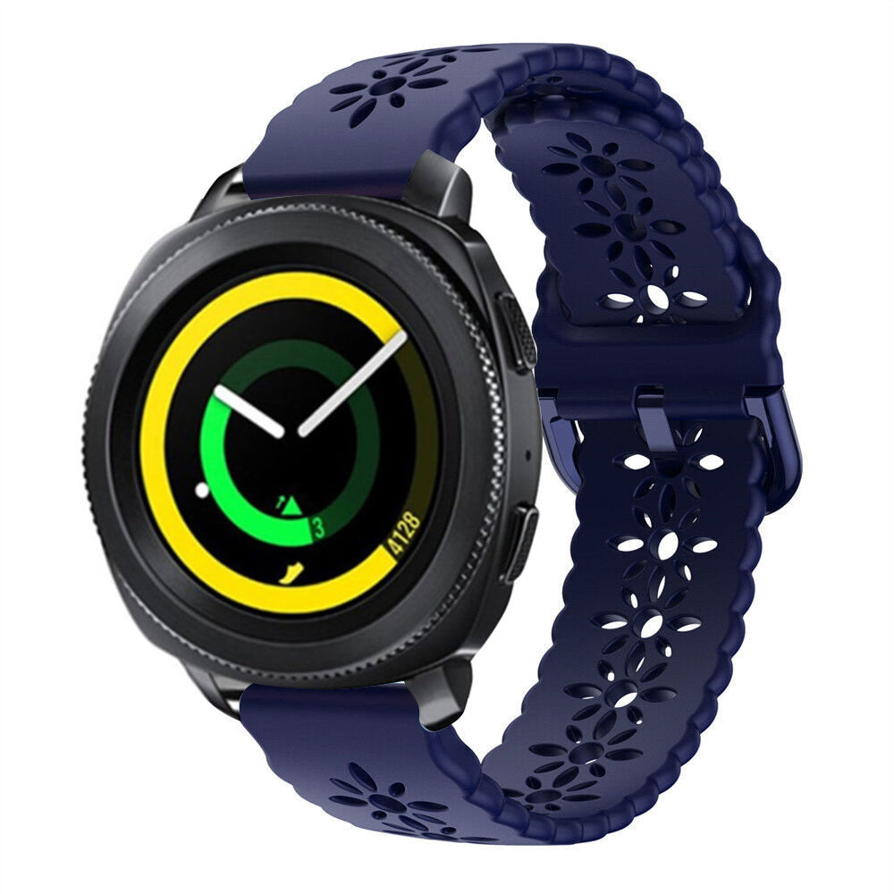 Patterned Silicone Strap, dark blue, on a watch, 3/4 front view