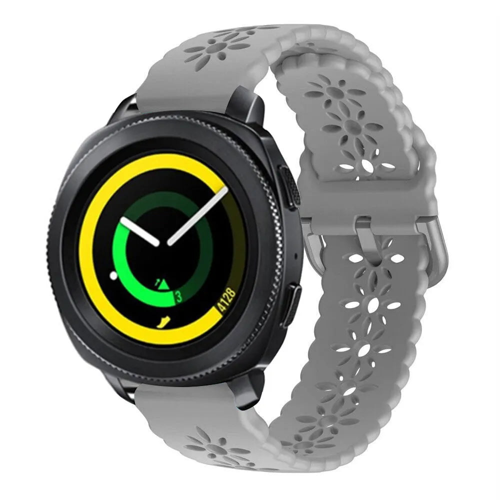 Patterned Silicone Strap, grey, on a watch, 3/4 front view