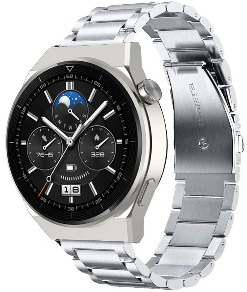 Titanium Strap, silver, on a watch, 3/4 front view