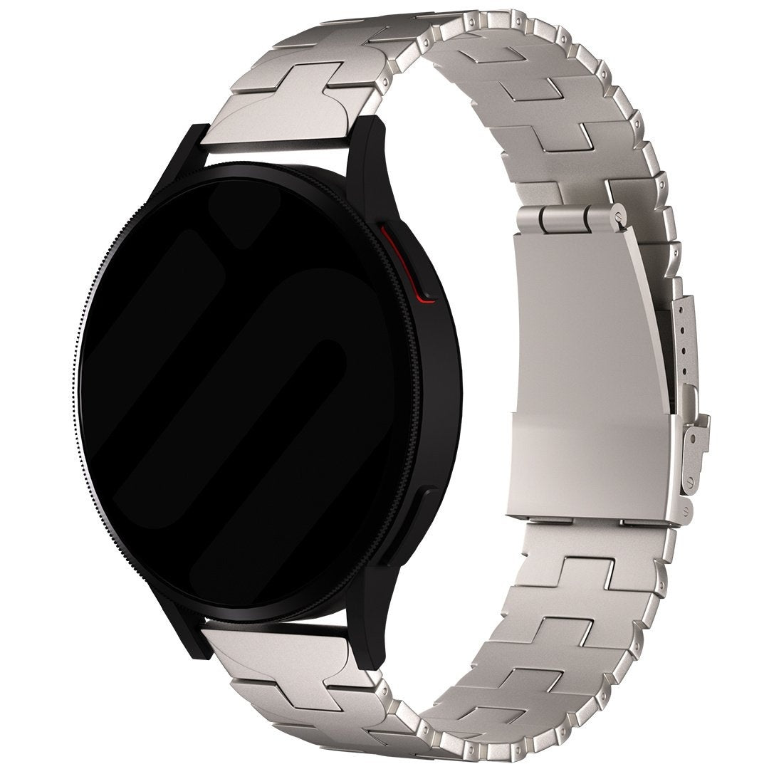 Butterfly Titanium Strap, on a watch, 3/4 front view