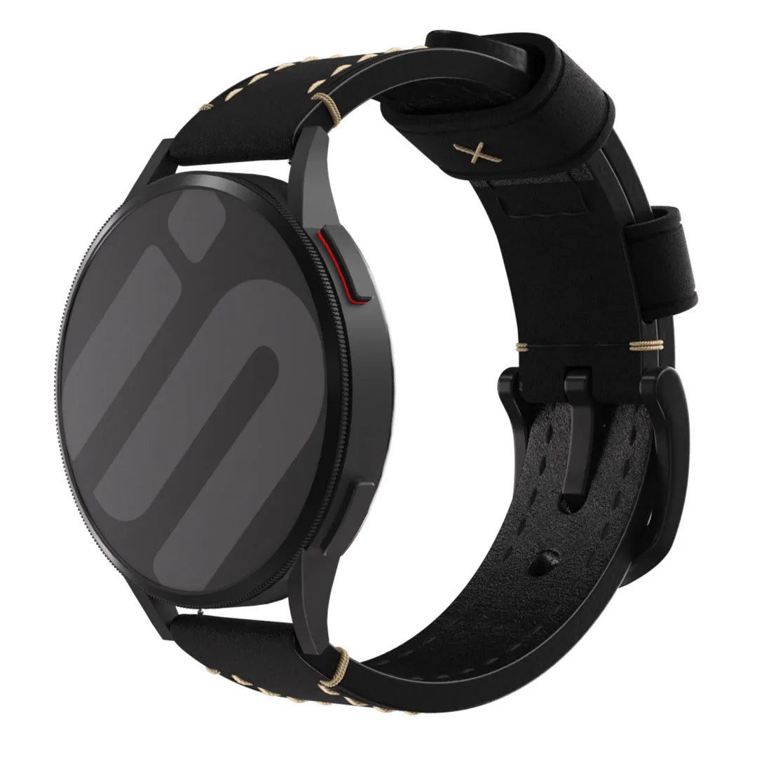 Genuine Leather Strap, black, on a watch, 3/4 front view