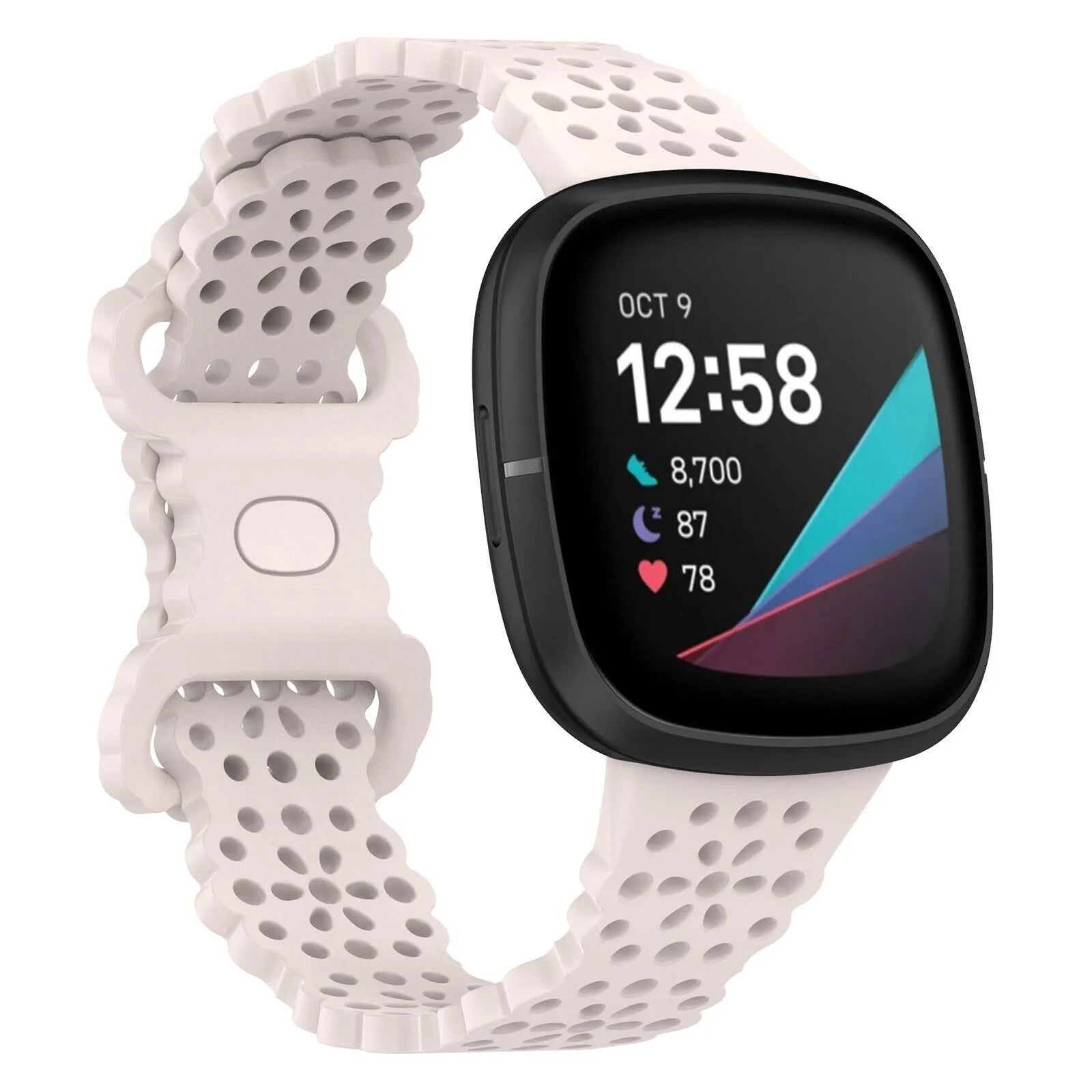 Patterned Silicone Strap, on a watch, 3/4 front view