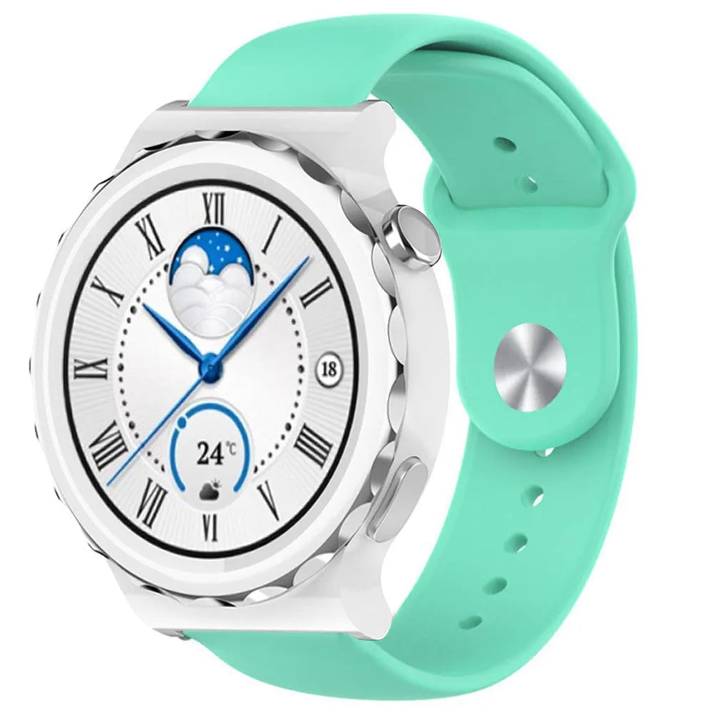 Silicone Sport Strap, aqua, on a watch, 3/4 front view