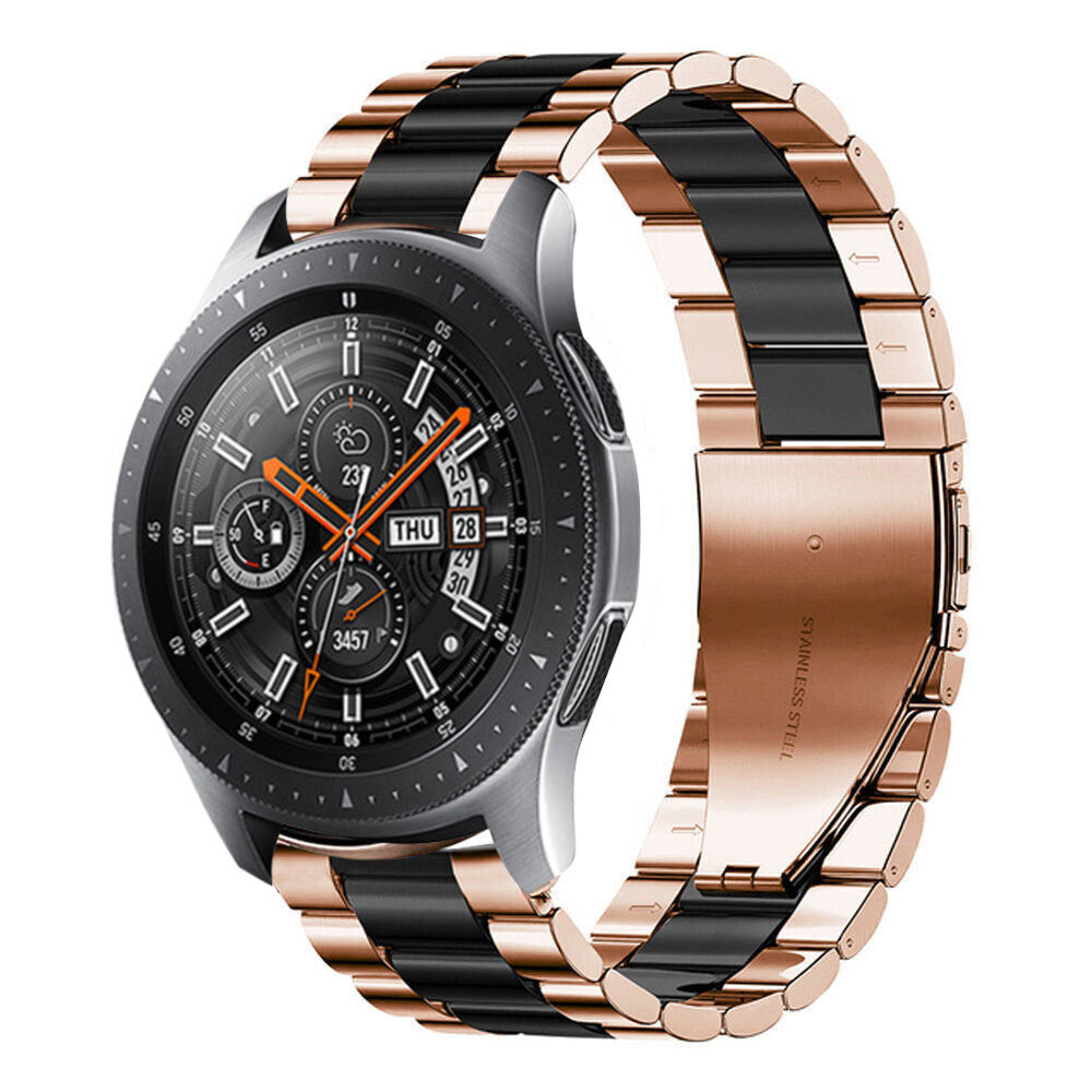 Steel Strap, rose gold/black, on a watch, 3/4 front view