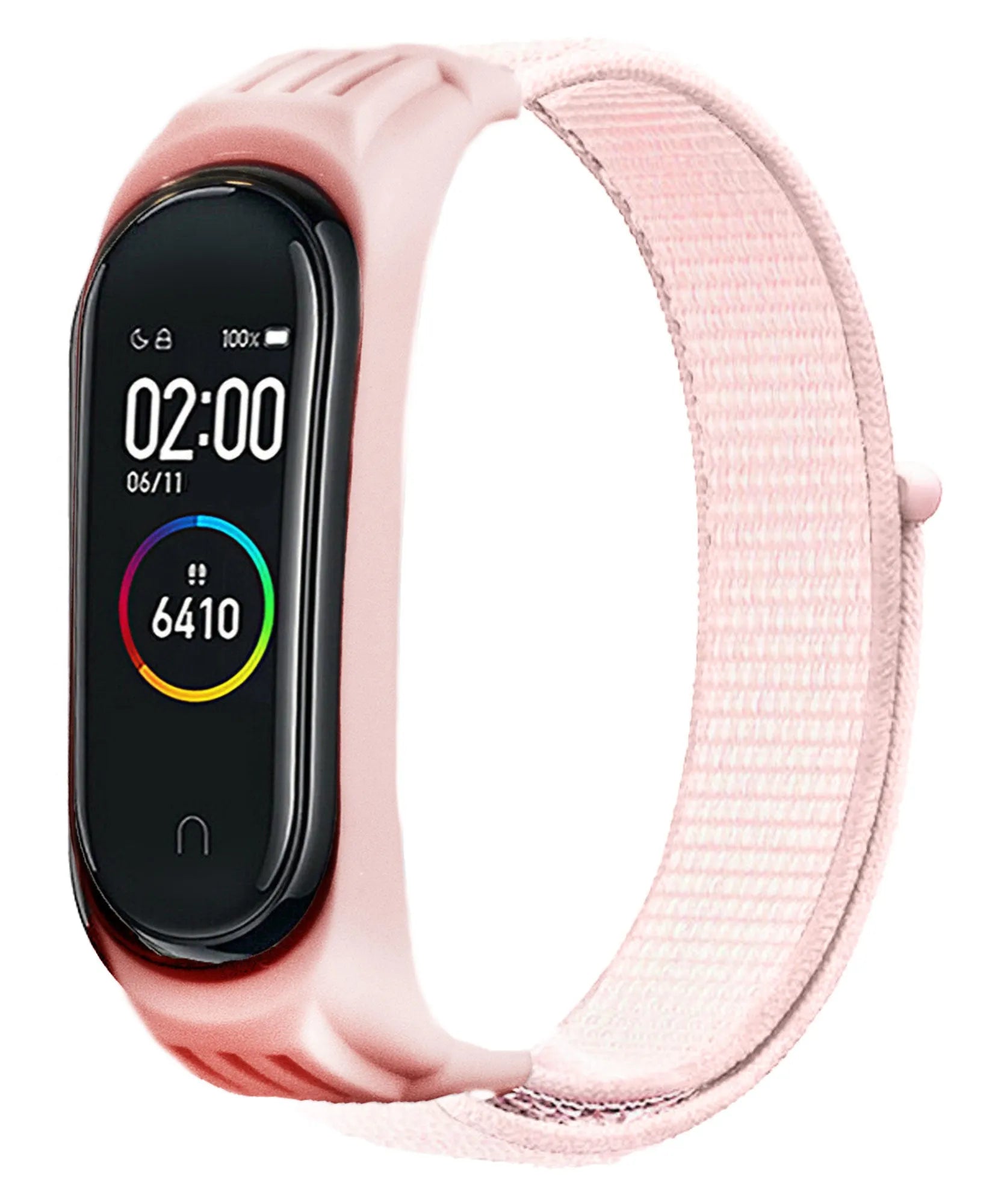 Nylon Strap, light pink, on a watch, 3/4 front view