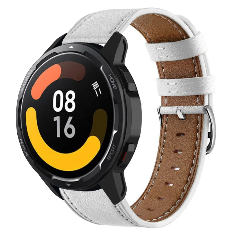 Modern Leather Strap, white, on a watch, 3/4 front view