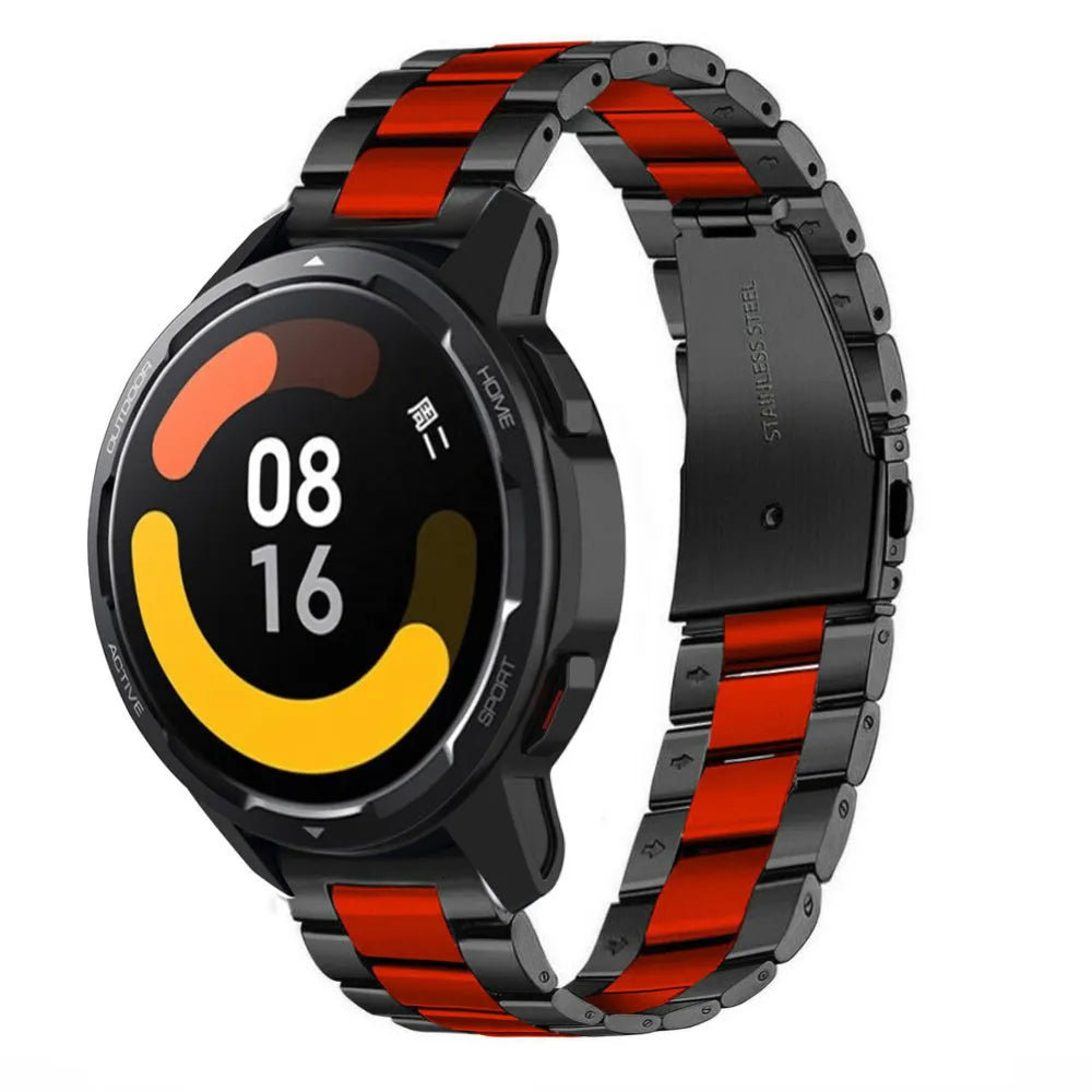 Steel Strap, black/red, on a watch, 3/4 front view