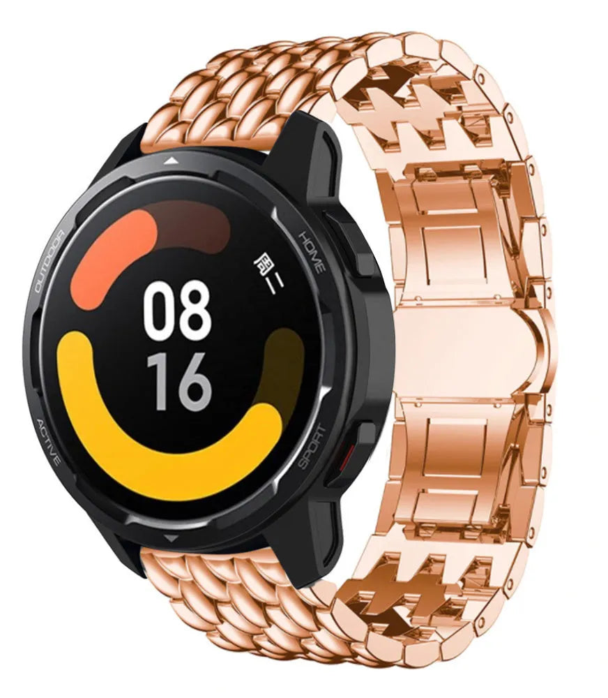 Steel Dragon Strap, rose gold, on a watch, 3/4 front view