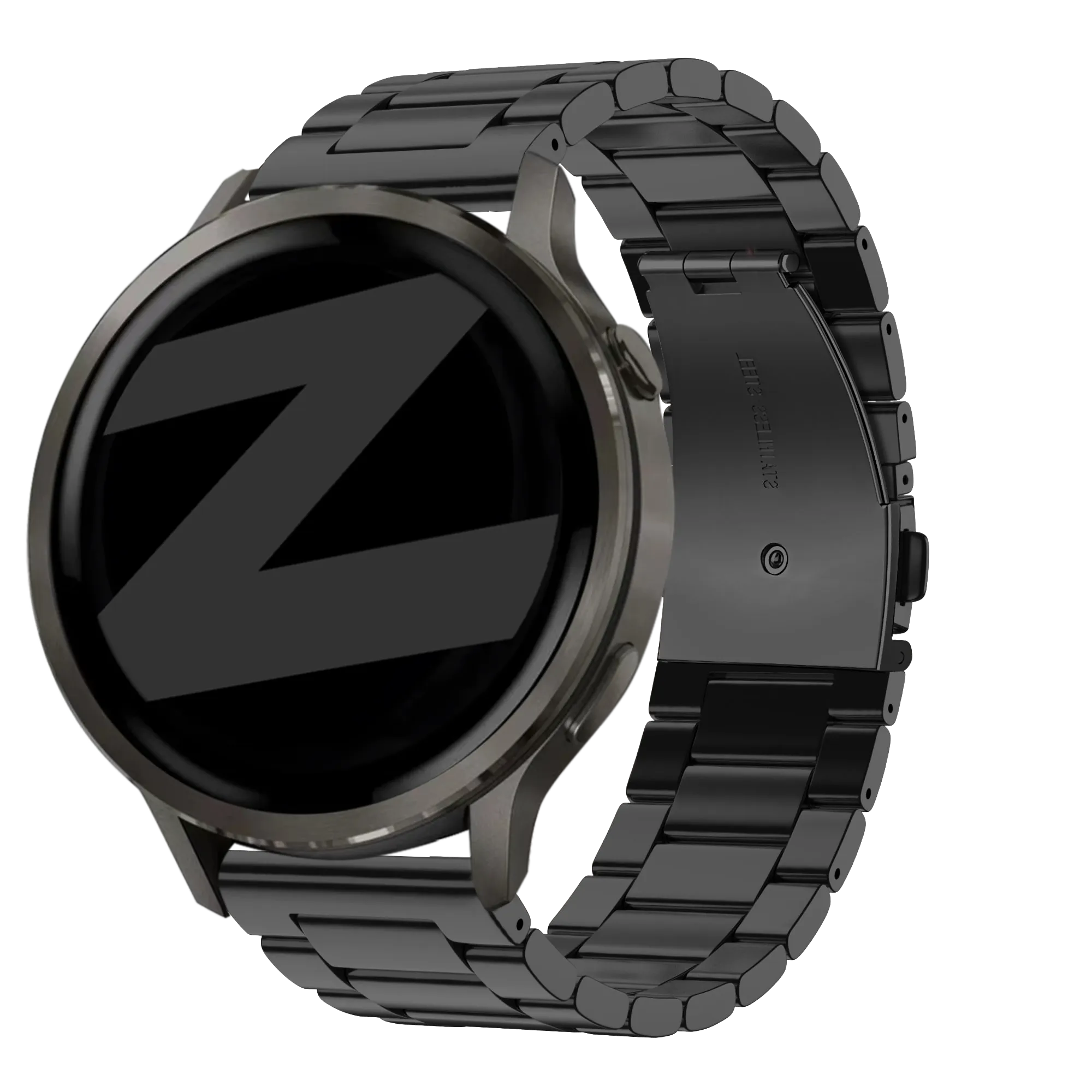 Steel Strap 'Classic', black, on a watch, 3/4 front view