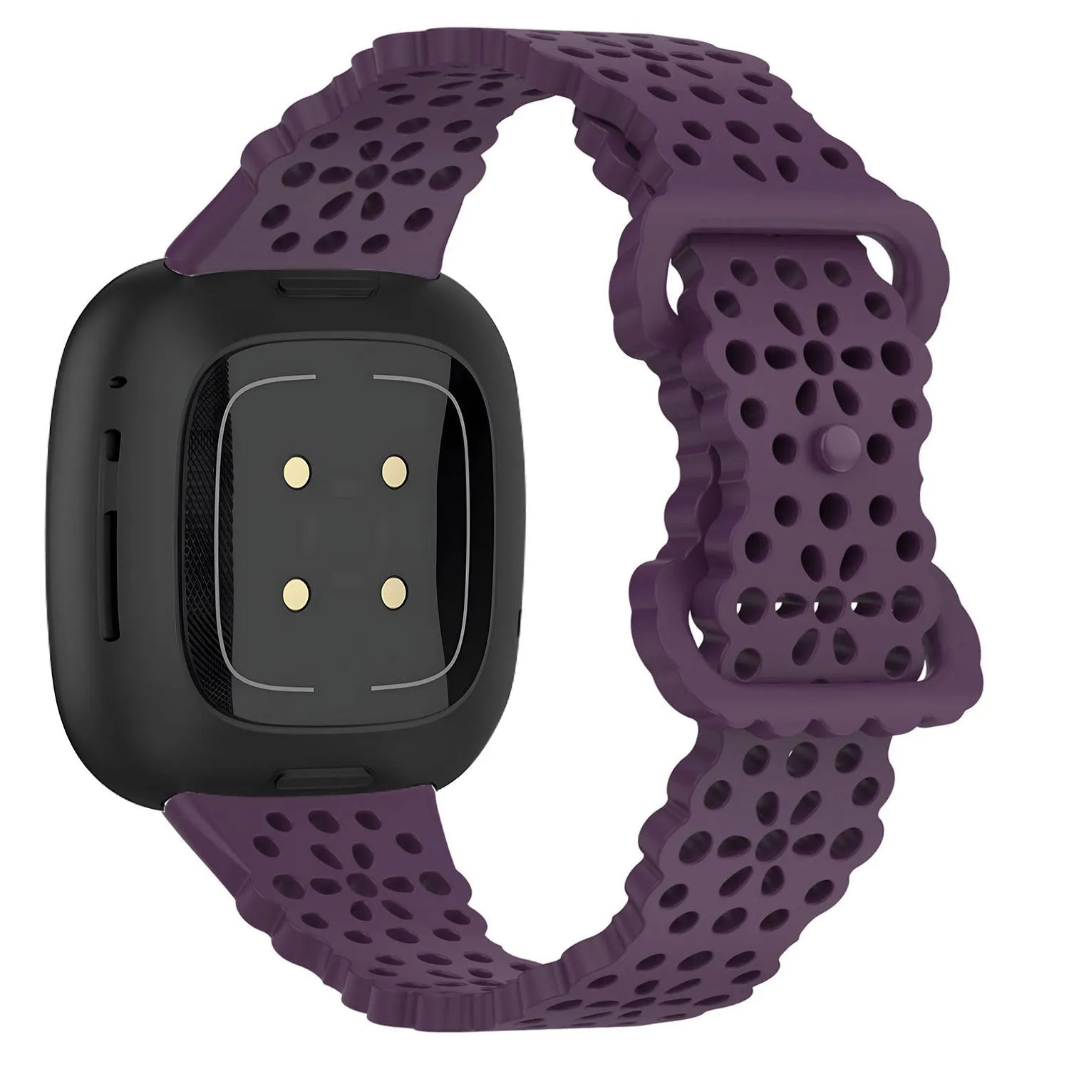 Patterned Silicone Strap, purple, on a watch, 3/4 rear view