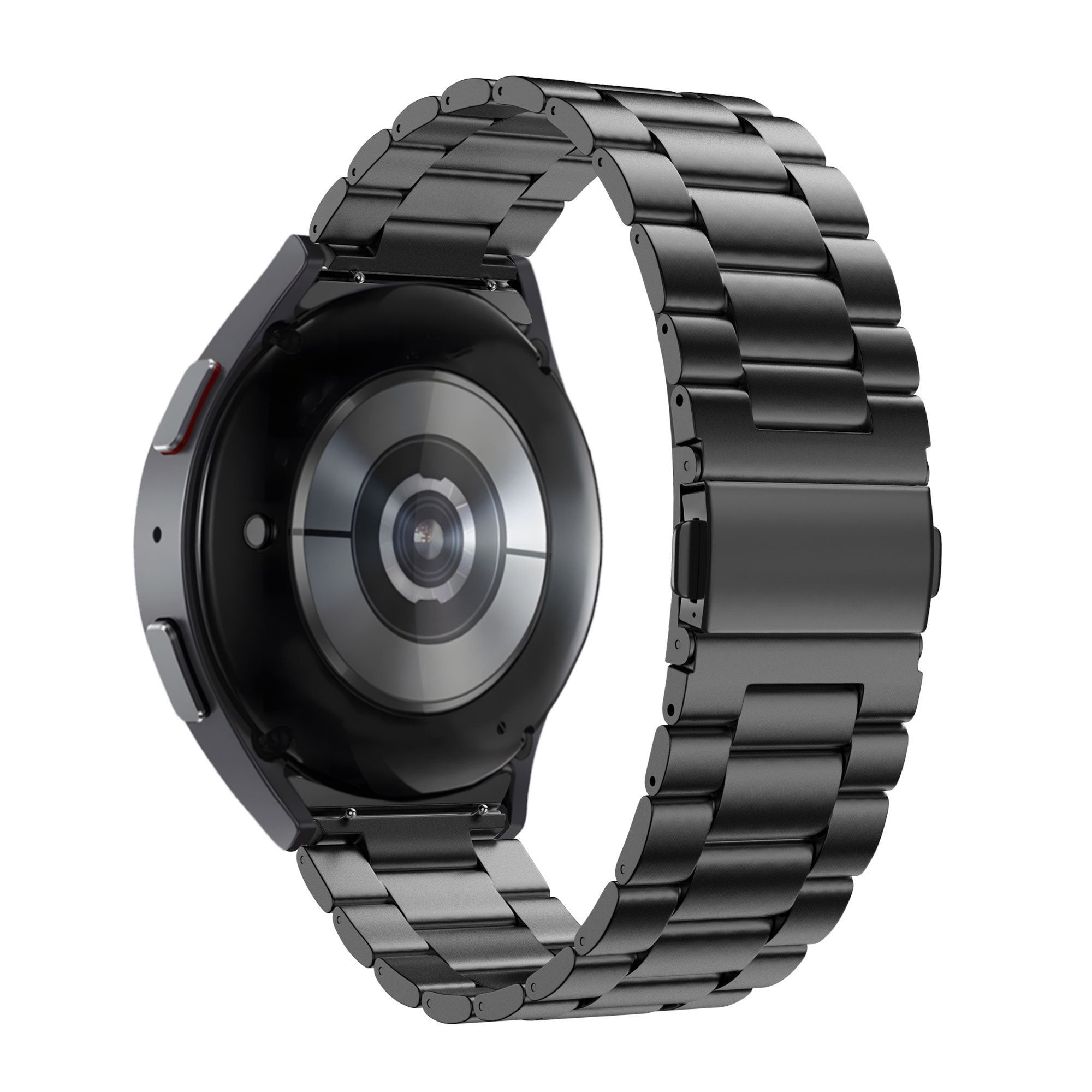 Titanium Strap 'Classic', black, on a watch, 3/4 rear view