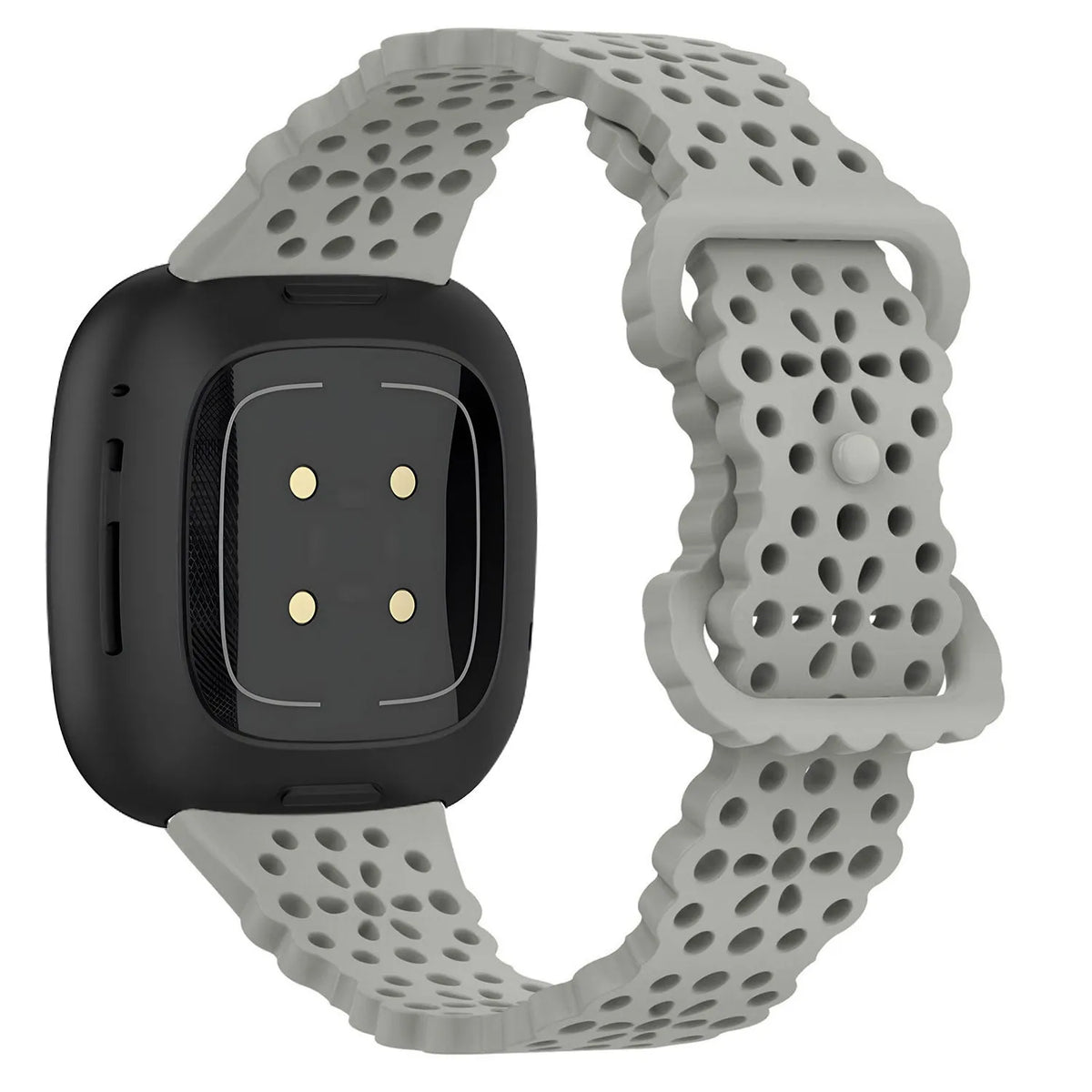 Patterned Silicone Strap, grey, on a watch, 3/4 rear view