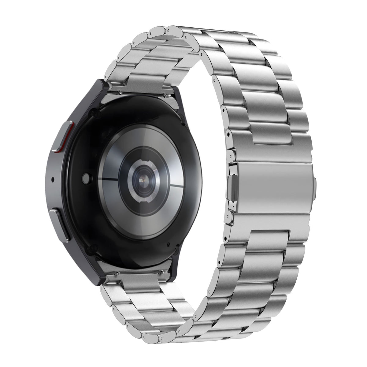 Titanium Strap 'Classic', silver, on a watch, 3/4 rear view