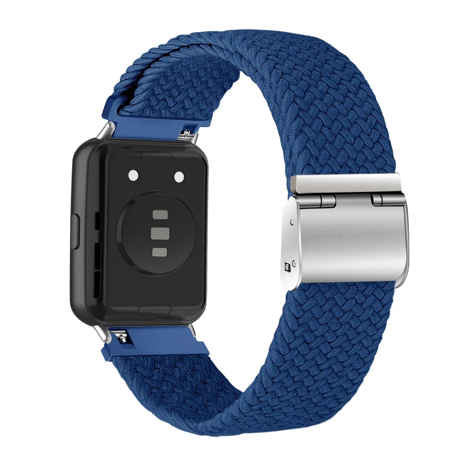 Nylon Adjustable Braided Strap, blue, on a watch, 3/4 rear view