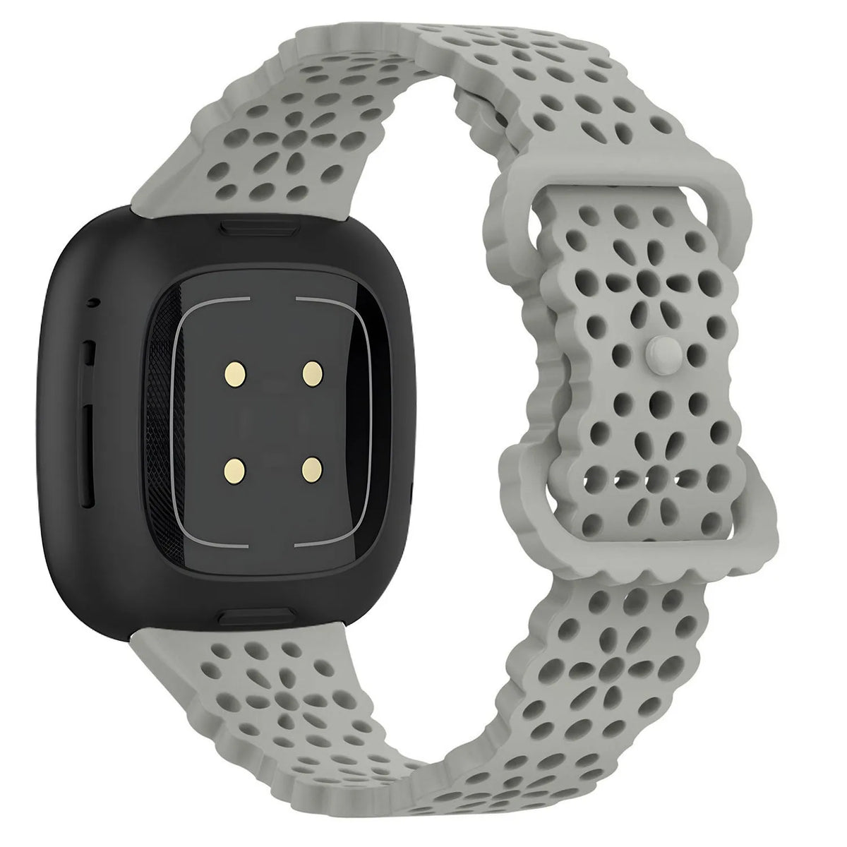 Patterned Silicone Strap, grey, on a watch, 3/4 rear view
