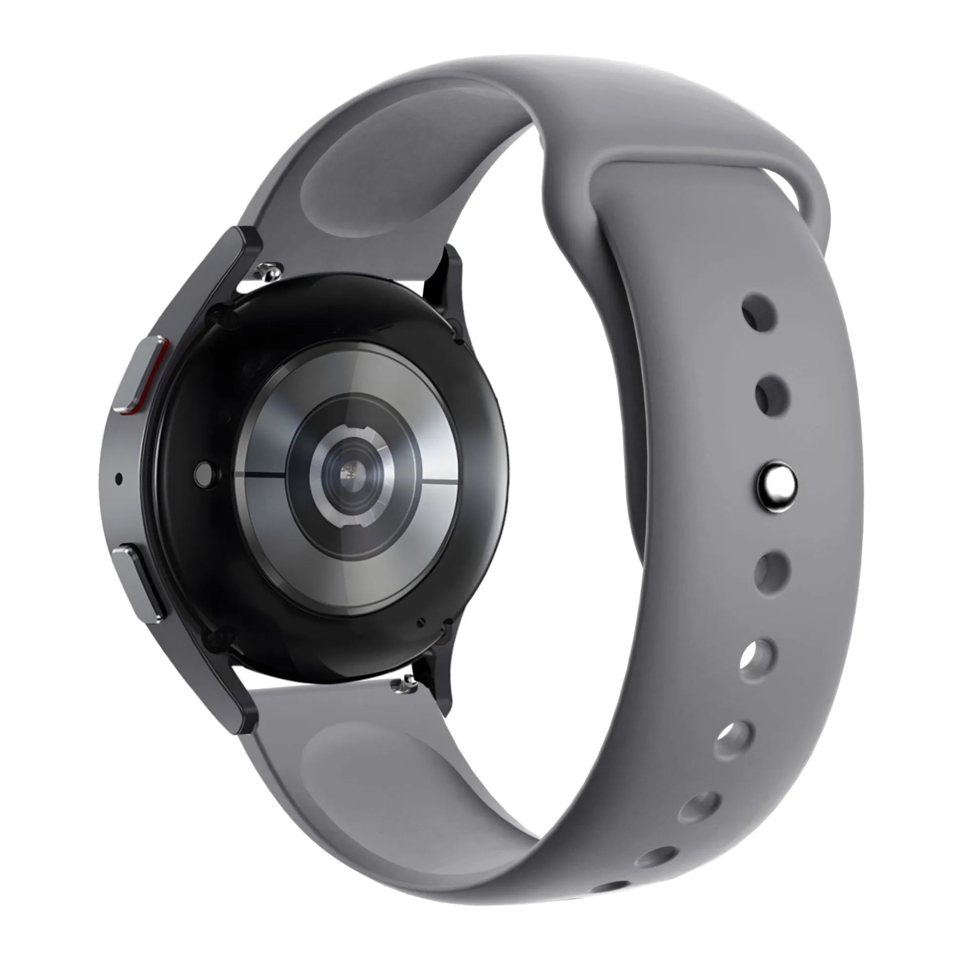 Silicone Sport Strap 'Deluxe', grey, on a watch, 3/4 rear view