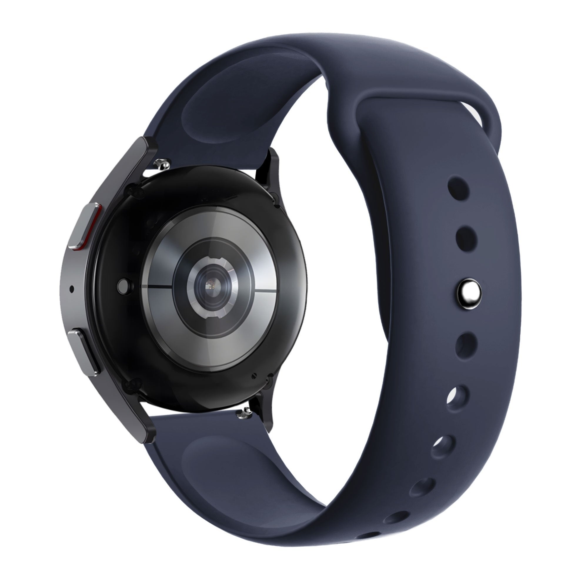 Silicone Sport Strap 'Deluxe', dark blue, on a watch, 3/4 rear view