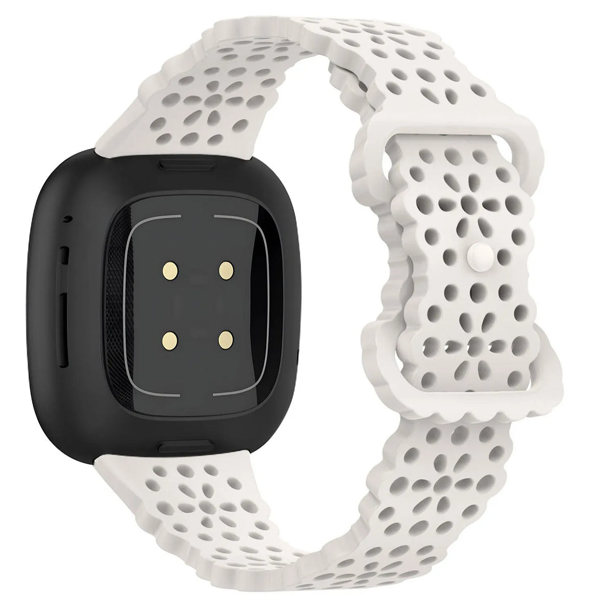 Patterned Silicone Strap, off-white, on a watch, 3/4 rear view