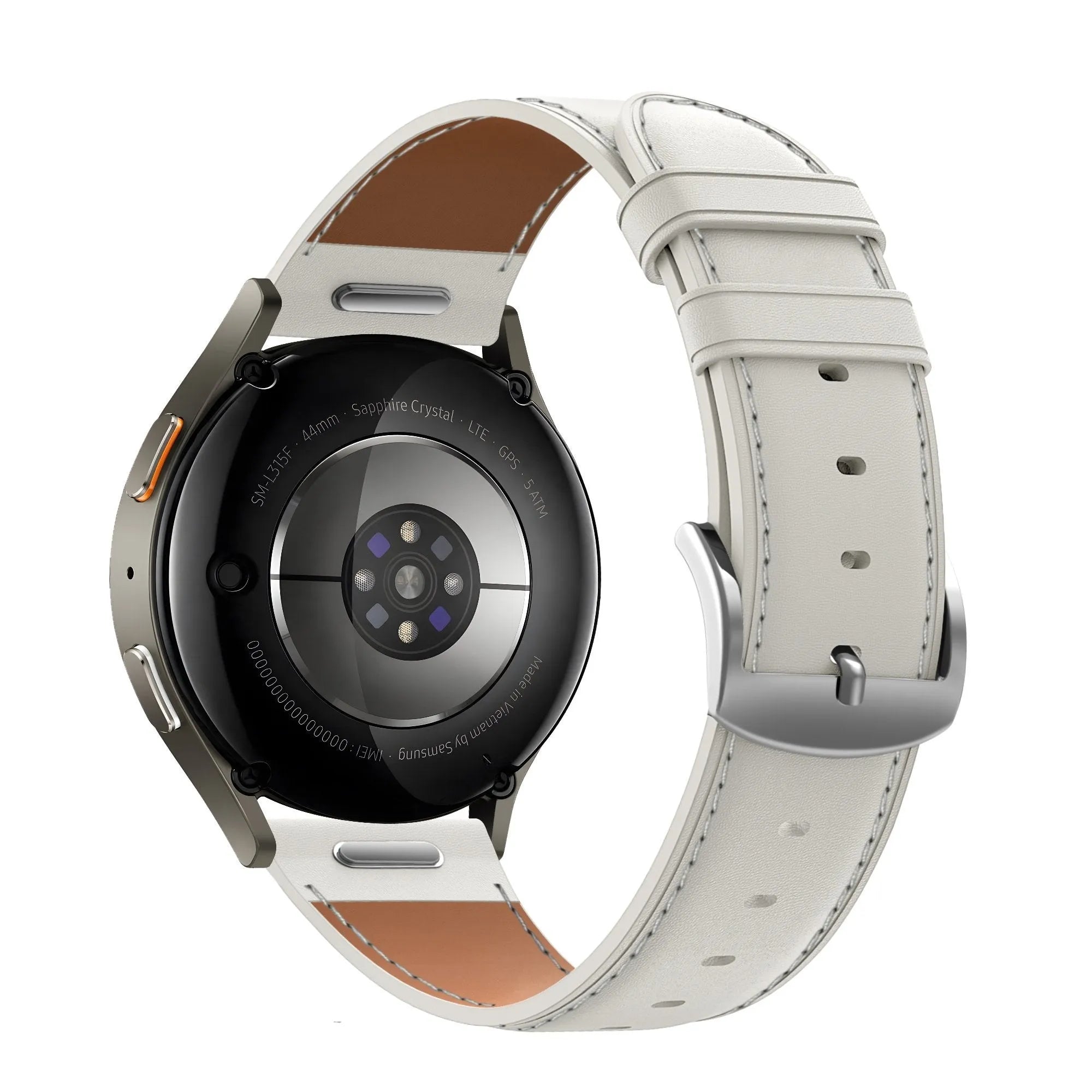 Leather Strap 'Easy Fit', white, on a watch, 3/4 rear view