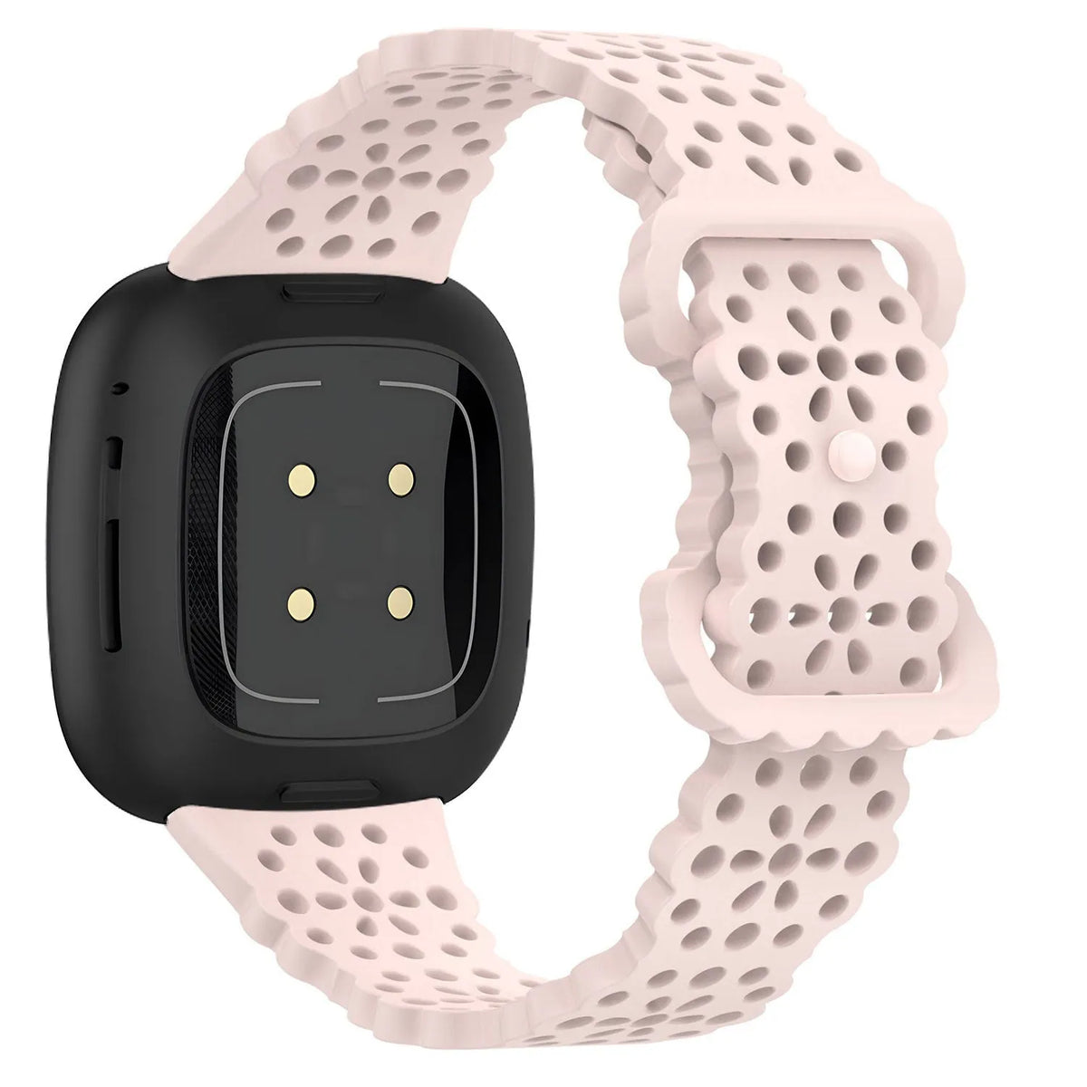 Patterned Silicone Strap, light pink, on a watch, 3/4 rear view