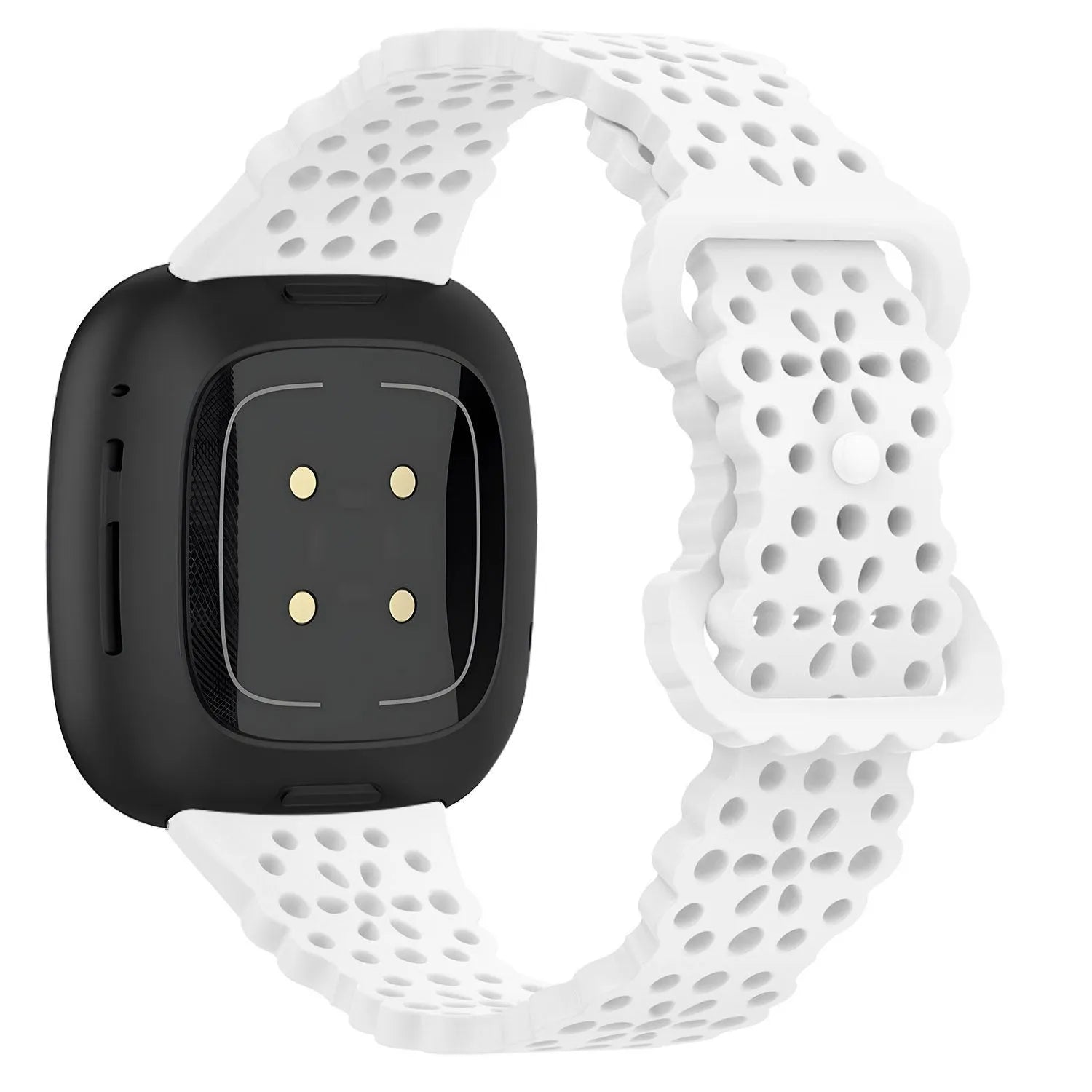 Patterned Silicone Strap, white, on a watch, 3/4 rear view