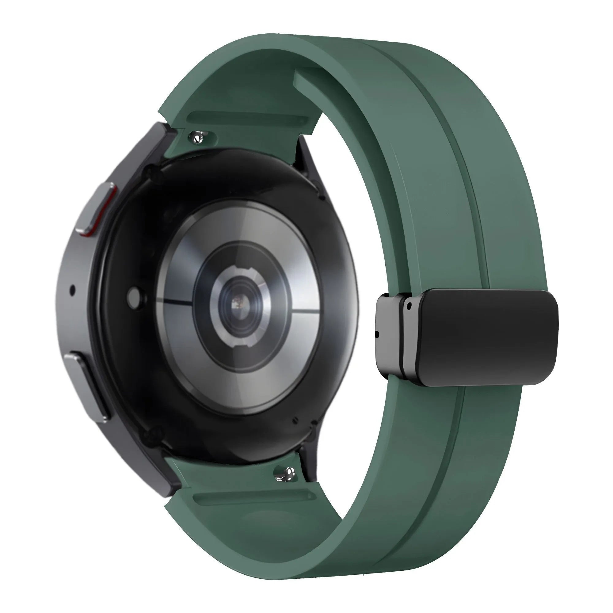 D-Buckle Silicone Strap, dark green, on a watch, 3/4 rear view