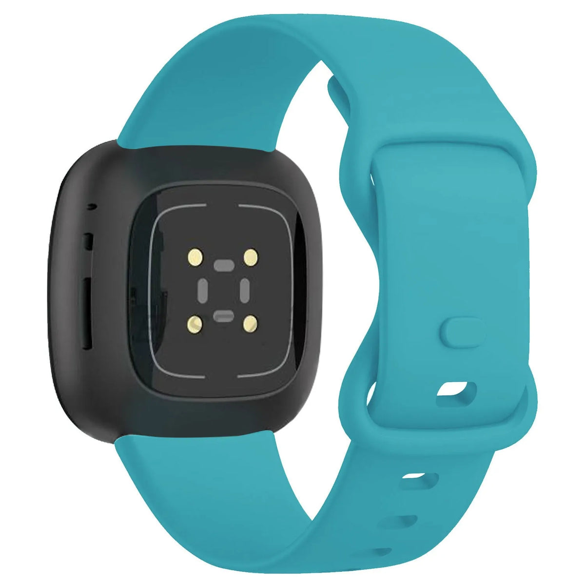Silicone Strap 'Classic', aqua, on a watch, 3/4 rear view
