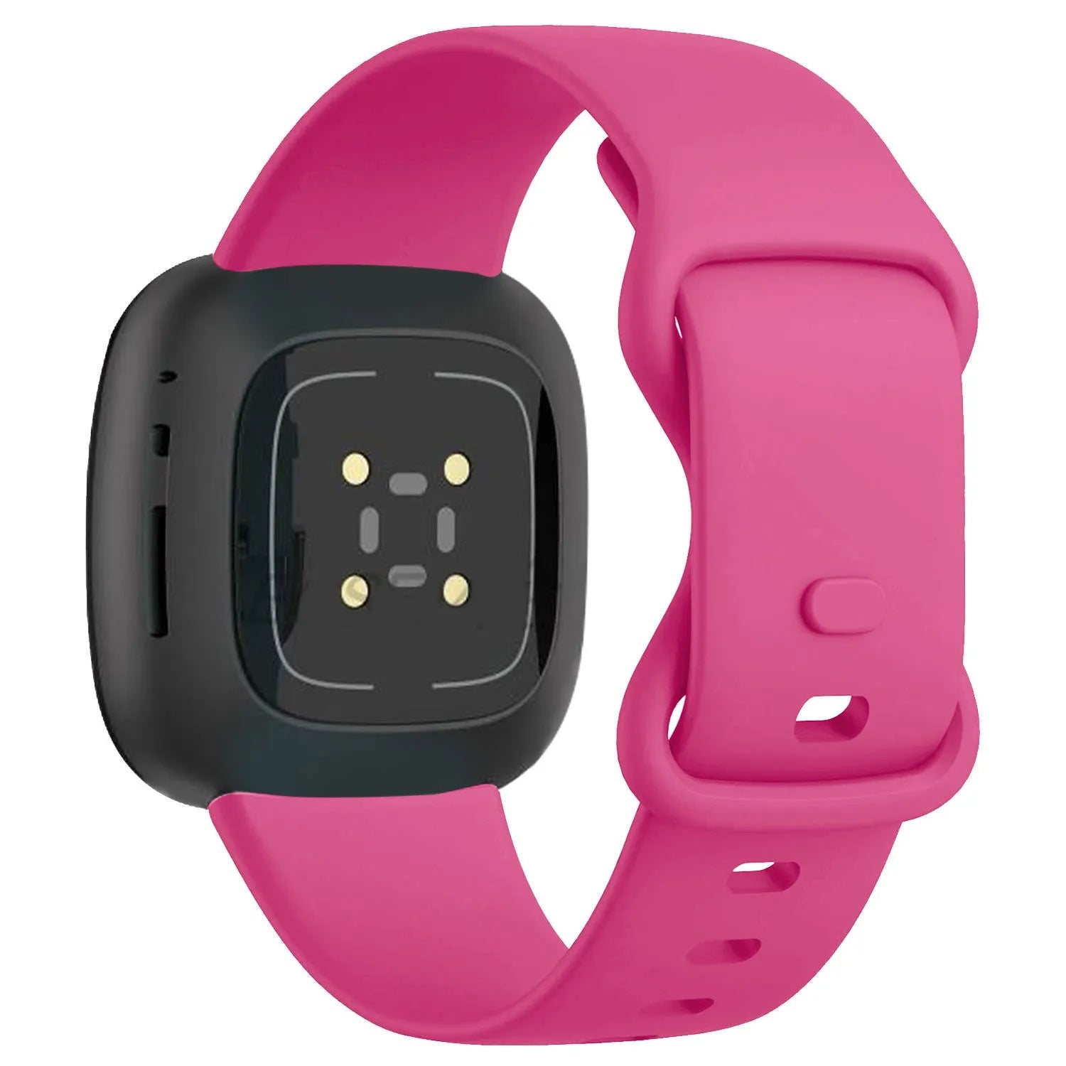 Silicone Strap 'Classic', bright pink, on a watch, 3/4 rear view