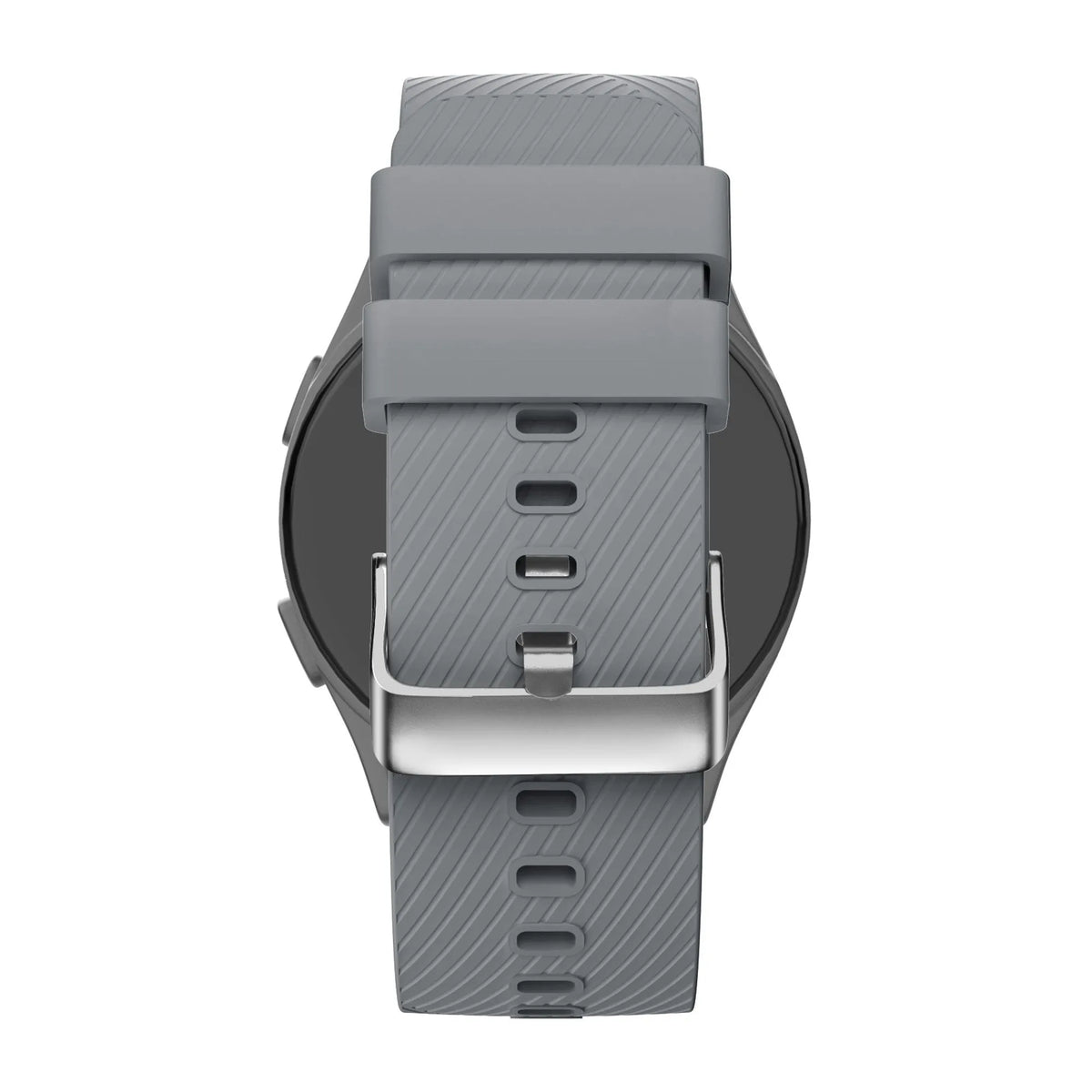 Silicone Strap 'Deluxe', grey, on a watch, 3/4 rear view