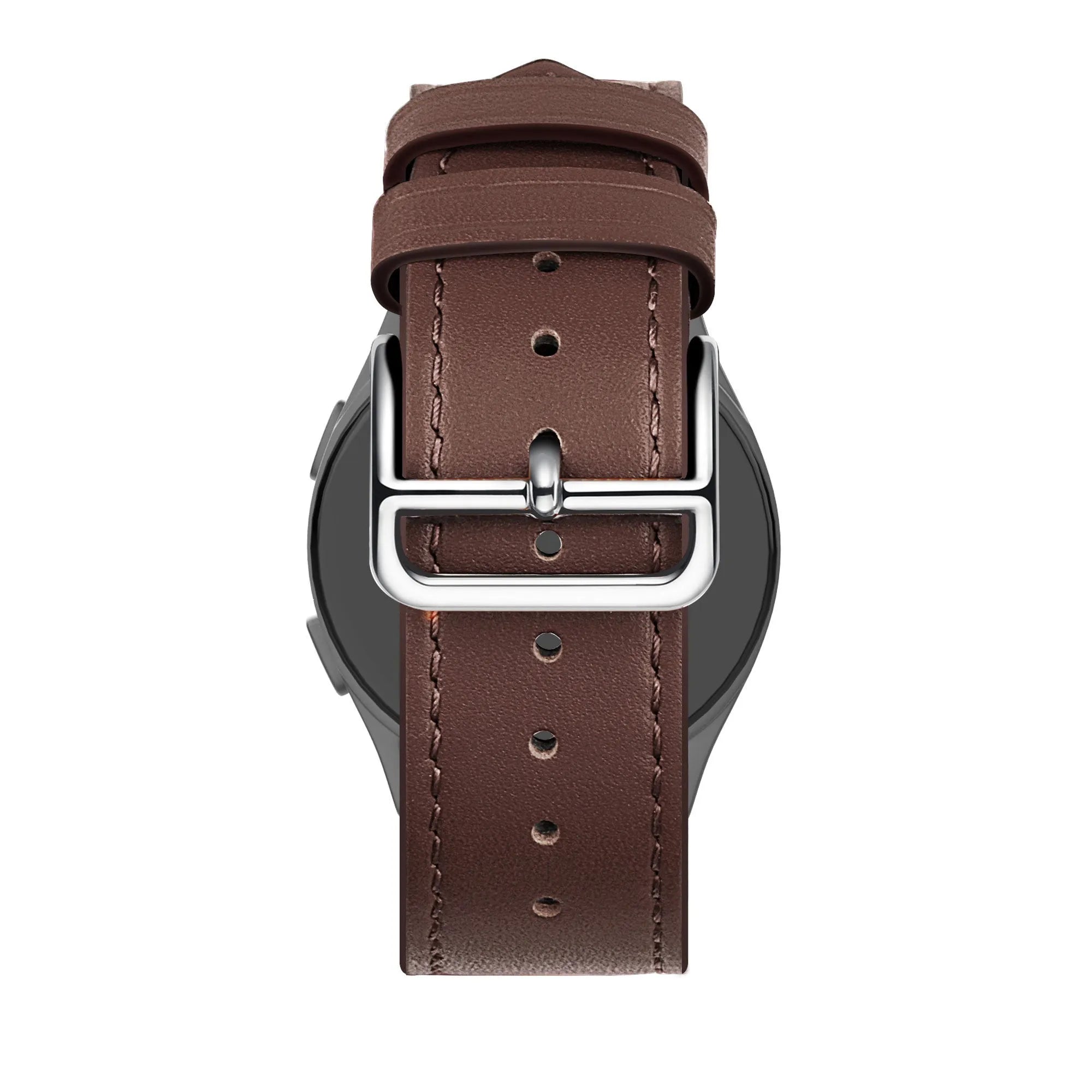 Leather Strap 'Deluxe', brown, on a watch, 3/4 rear view